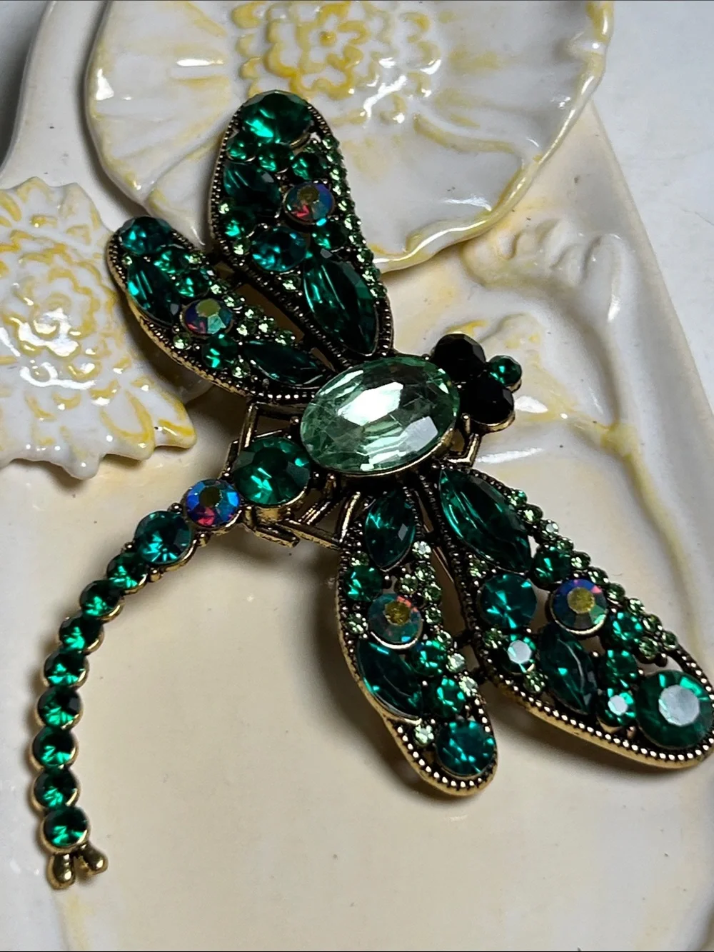 Emerald Green Dragonfly Crystal Brooch